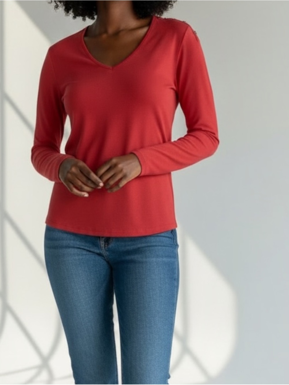 Ralph Lauren Red V-Neck Long Sleeve Top